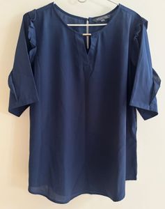 Projecteve - Chic Navy Blue Ruffle Sleeve Top