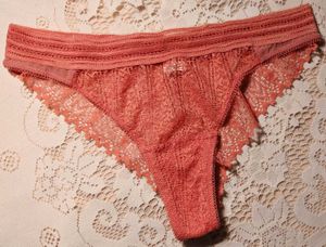 Lace Bikini Briefs - Coral Pink