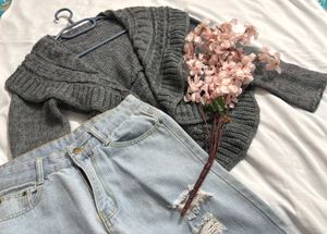 🎉Buy1 Get1 Free🎉Grey Knit Cardigan R