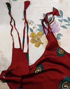 Boho Chic Peacock Feather Print Maroon Kurti