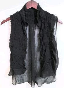 Black Sheer Button-Down Top