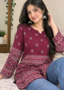 Maroon Printed Kurta
