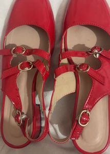 Bright Red Mary Jane Style Heels