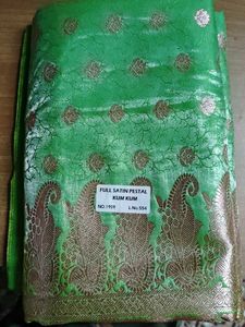 Green Satin Saree with Brocade