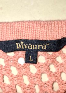 pink Crochet V-Neck Sweater
