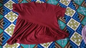 Maroon Asymmetrical Ruffle T-Shirt