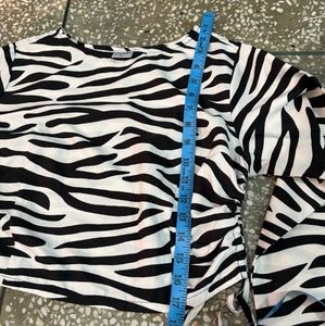 Zebra Print Tie-Up Long Sleeve Top