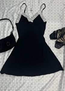 Black Lace Trim Mini Dress