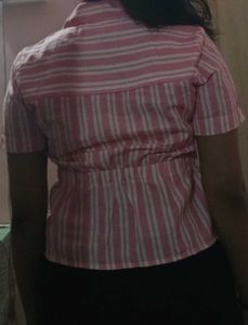 Chic Pink Striped Wrap Top