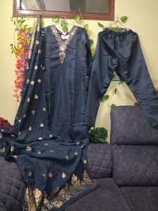 Elegant Dark Blue Kurta Set with Dupatta