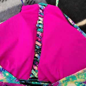 Colorful Tie-Dye Halter Bikini Top L
