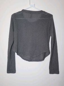 Grey Waffle Knit Cropped Top