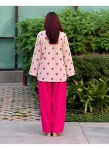 Cream Heart Print Kurta Set
