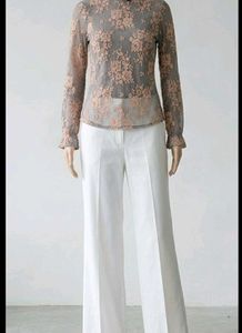 Grey and peach lace transparent top