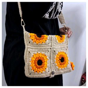 Handmade Crochet Sunflower Sling Book Cover