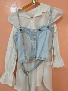 Denim Corset Top with White Shirt