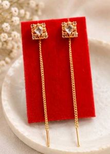 Gold Chain Drop Earrings with Crystal Studs