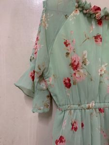 Light Green Floral Cold Shoulder Dress