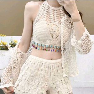 'Boho Crochet Beach Set With Cape' - New