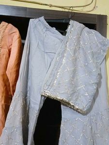 Peach &amp; Grey Kurta Set with Dupatta