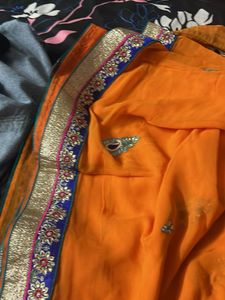 Orange Sari with Embellishments
