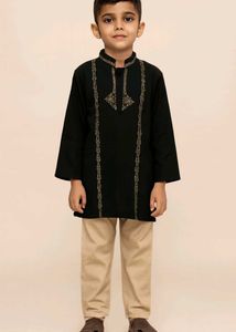 Boys Black Embroidered Kurta Set