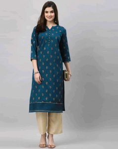 Teal Kurta with Gold Print