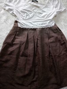 Brown Pleated Midi Skirt