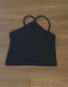 Black Ribbed Halter Neck Crop Top