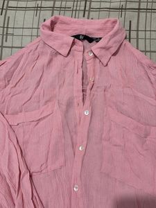 Pink Textured Button-Up Shirt