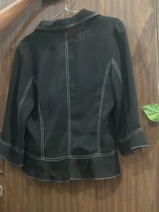 Chic Black Blazer style shirt with White Stitching