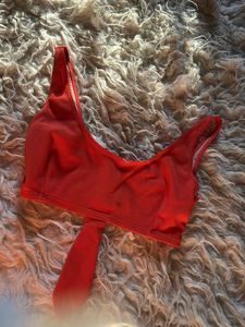 Red Ribbed Bikini Top with Tie