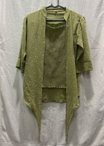 Olive Green Smocked Top with Overlay