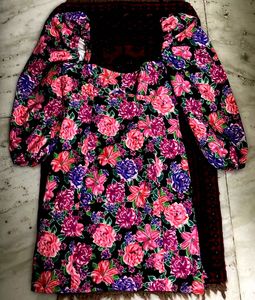Vibrant Floral Print Puff Sleeve dress