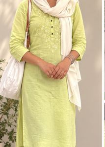 Lime Green Embroidered shortKurta