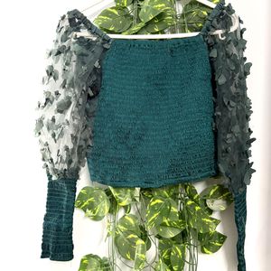 Elegant Teal Sleeve crop top