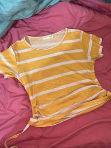Yellow &amp; White Striped Cropped Top
