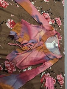 Sheer Tie-Front Ruffle Top