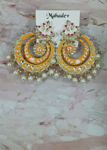 Yellow Meenakari Jhumka Earrings