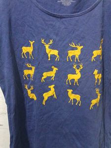 Blue Deer Print T-Shirt