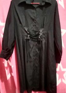 Black Lace-Up Shirt Dress