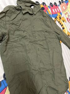 Olive Green Collared Button-Up Shirt