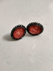 Vintage Peach Oval Gemstone Stud Earrings