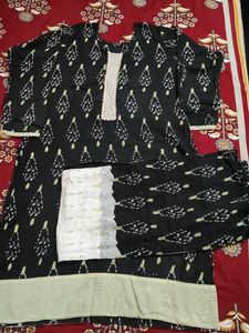 Black Ikat Print Kurta Set with Dupatta