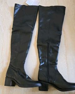 DELIZE Faux Leather Thigh High Comfy Boots