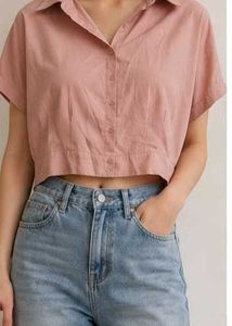 Pink Cropped Collared Shirt