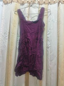 Boho Purple Crinkle Dress with Lace Detail
