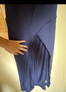 Elegant Navy Blue High Slit Dress