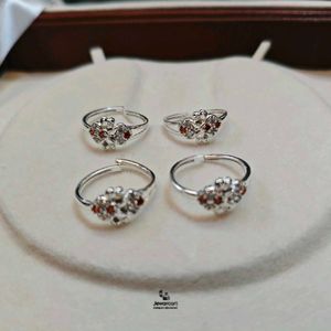 Silver Rings with Red &amp; White Stones