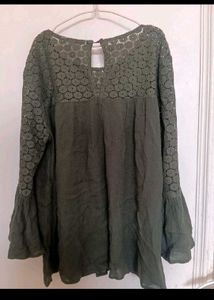 Olive Green Crochet Top with Bell Sleeves